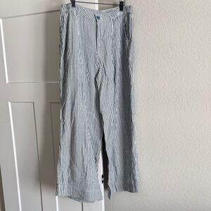 aerie Blue & White Vertical Pinstripe Wide-Leg Trousers